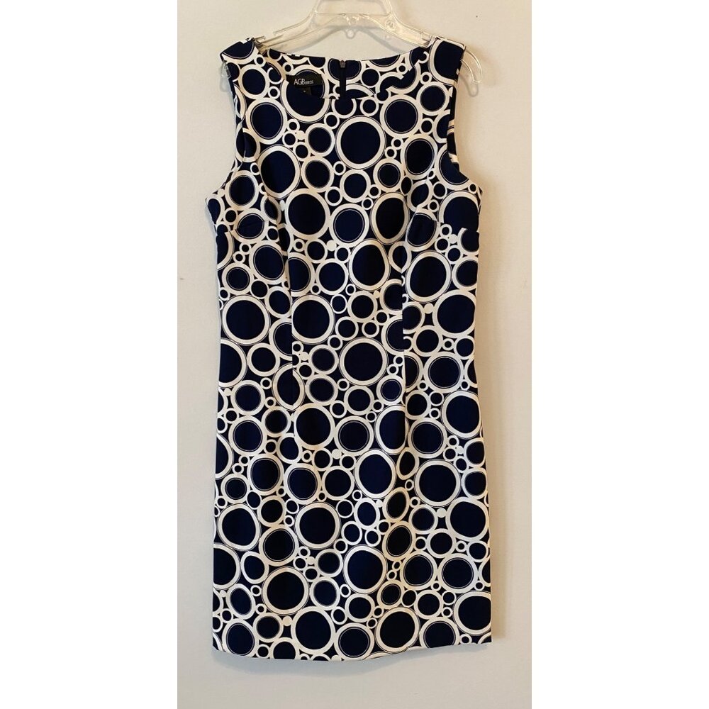 AGB Dress Sleeveless Circle Print Navy & White Size 8